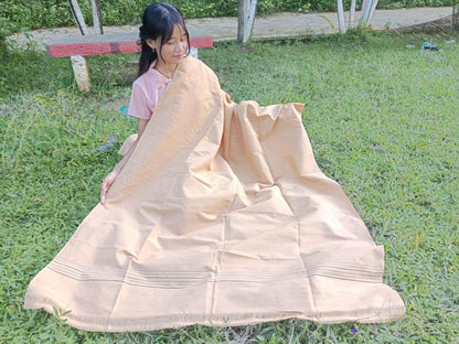 YOGINI Large Handwoven Pure Organic Cotton Beige Tibetan Buddhist Meditation Shawl,Indian Khadi Cotton Tantrik Wrap,Buddhist Prayer Zen