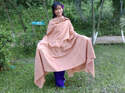 Large Traditional HandspunHandwoven Pink Raw Eri Silk Buddhist Meditation Shawl,Oversize Peace Silk Wrap,Non-Violent Silk Tantrik Prayer Zen