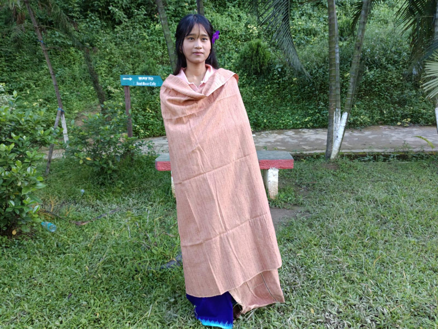 Large Traditional HandspunHandwoven Pink Raw Eri Silk Buddhist Meditation Shawl,Oversize Peace Silk Wrap,Non-Violent Silk Tantrik Prayer Zen