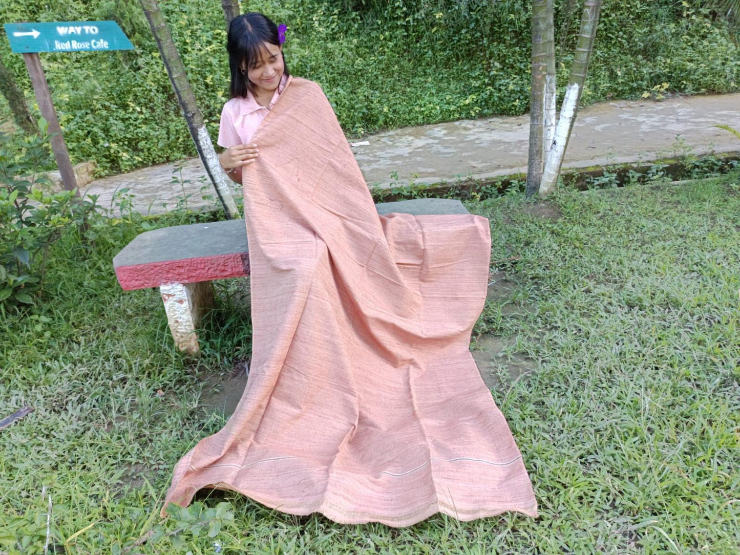 Large Traditional HandspunHandwoven Pink Raw Eri Silk Buddhist Meditation Shawl,Oversize Peace Silk Wrap,Non-Violent Silk Tantrik Prayer Zen
