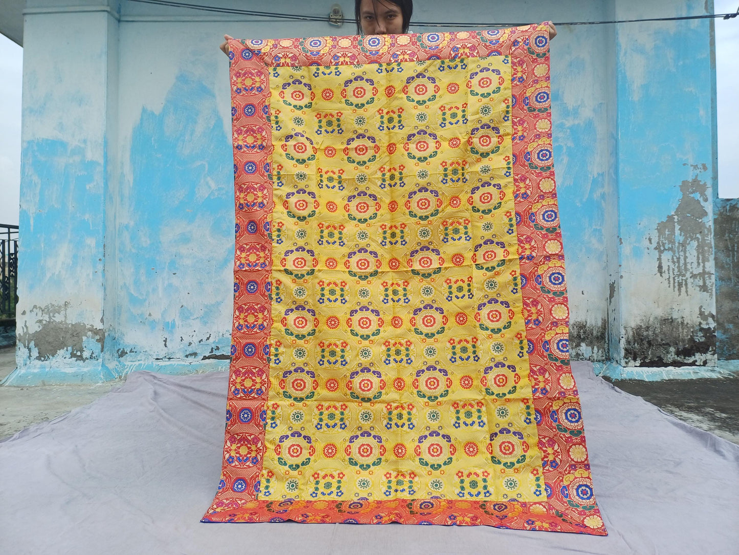Handmade Multi-Color Tibetan Buddhist Ashtamangala Budha Silk Brocade Tibetan Altar/Shrine Table Cloth,Zen Buddhist Tibetan Table Runner