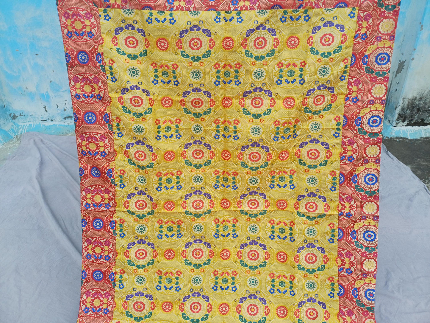 Handmade Multi-Color Tibetan Buddhist Ashtamangala Budha Silk Brocade Tibetan Altar/Shrine Table Cloth,Zen Buddhist Tibetan Table Runner