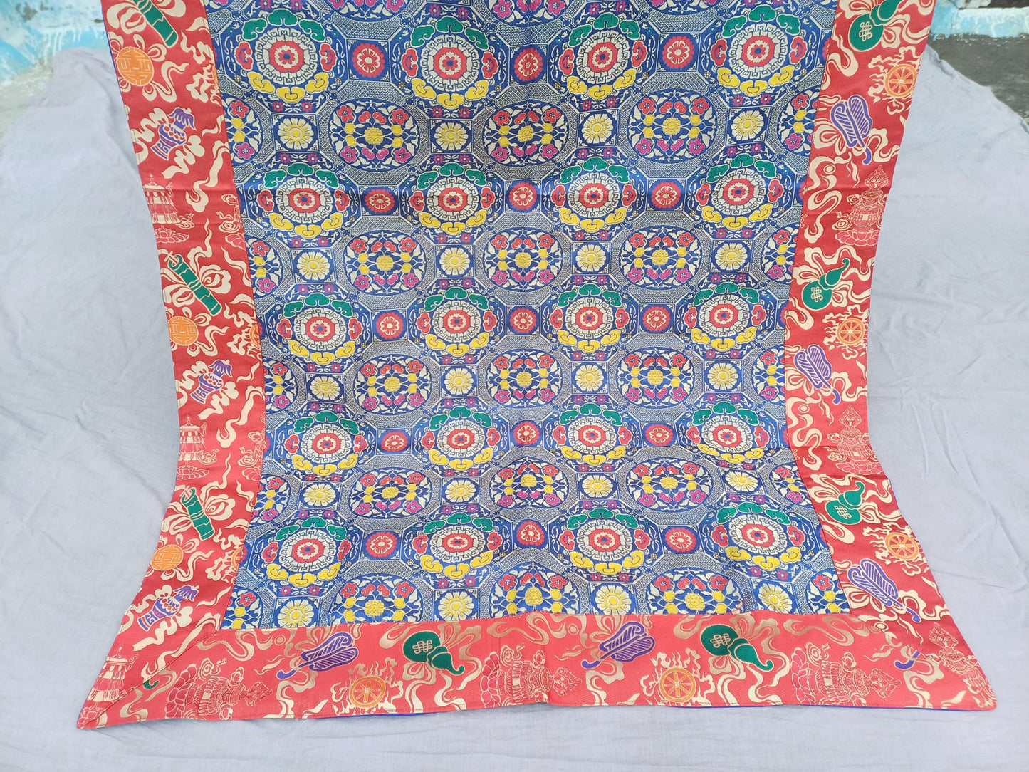 Handmade Multi-Color Tibetan Buddhist Ashtamangala Budha Silk Brocade Tibetan Altar/Shrine Table Cloth,Zen Buddhist Tibetan Table Runner