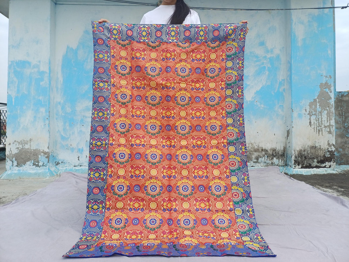 Handmade Multi-Color Tibetan Buddhist Ashtamangala Budha Silk Brocade Tibetan Altar/Shrine Table Cloth,Zen Buddhist Tibetan Table Runner