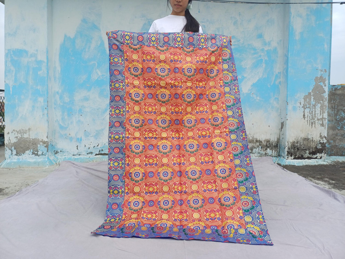 Handmade Multi-Color Tibetan Buddhist Ashtamangala Budha Silk Brocade Tibetan Altar/Shrine Table Cloth,Zen Buddhist Tibetan Table Runner
