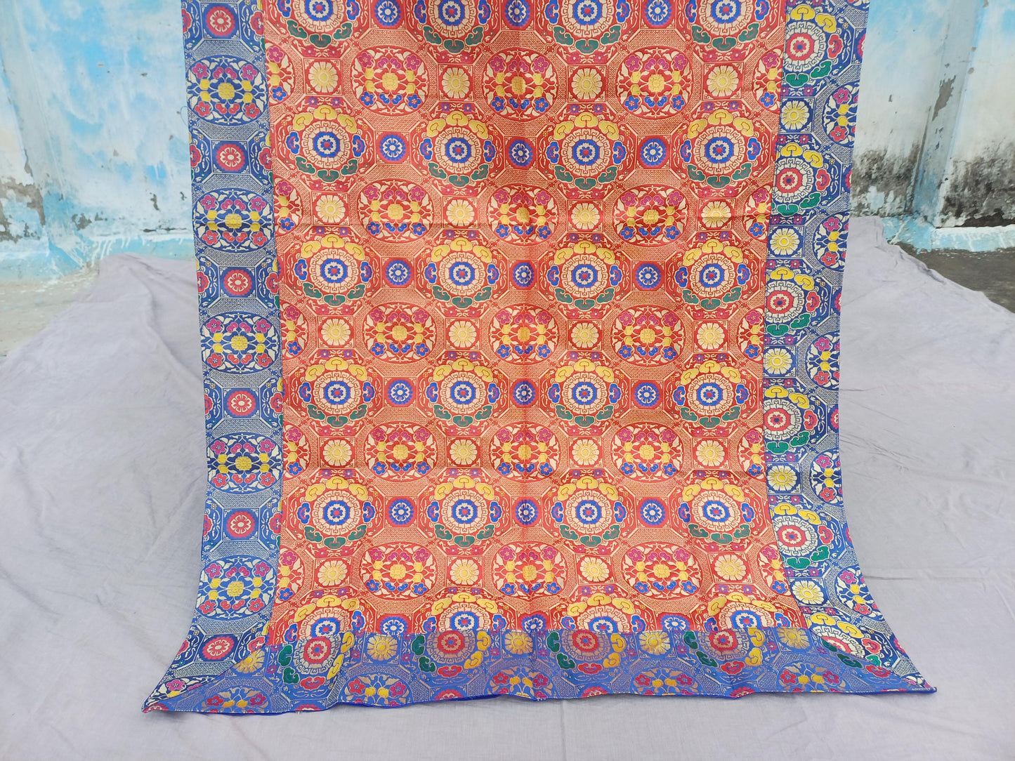 Handmade Multi-Color Tibetan Buddhist Ashtamangala Budha Silk Brocade Tibetan Altar/Shrine Table Cloth,Zen Buddhist Tibetan Table Runner