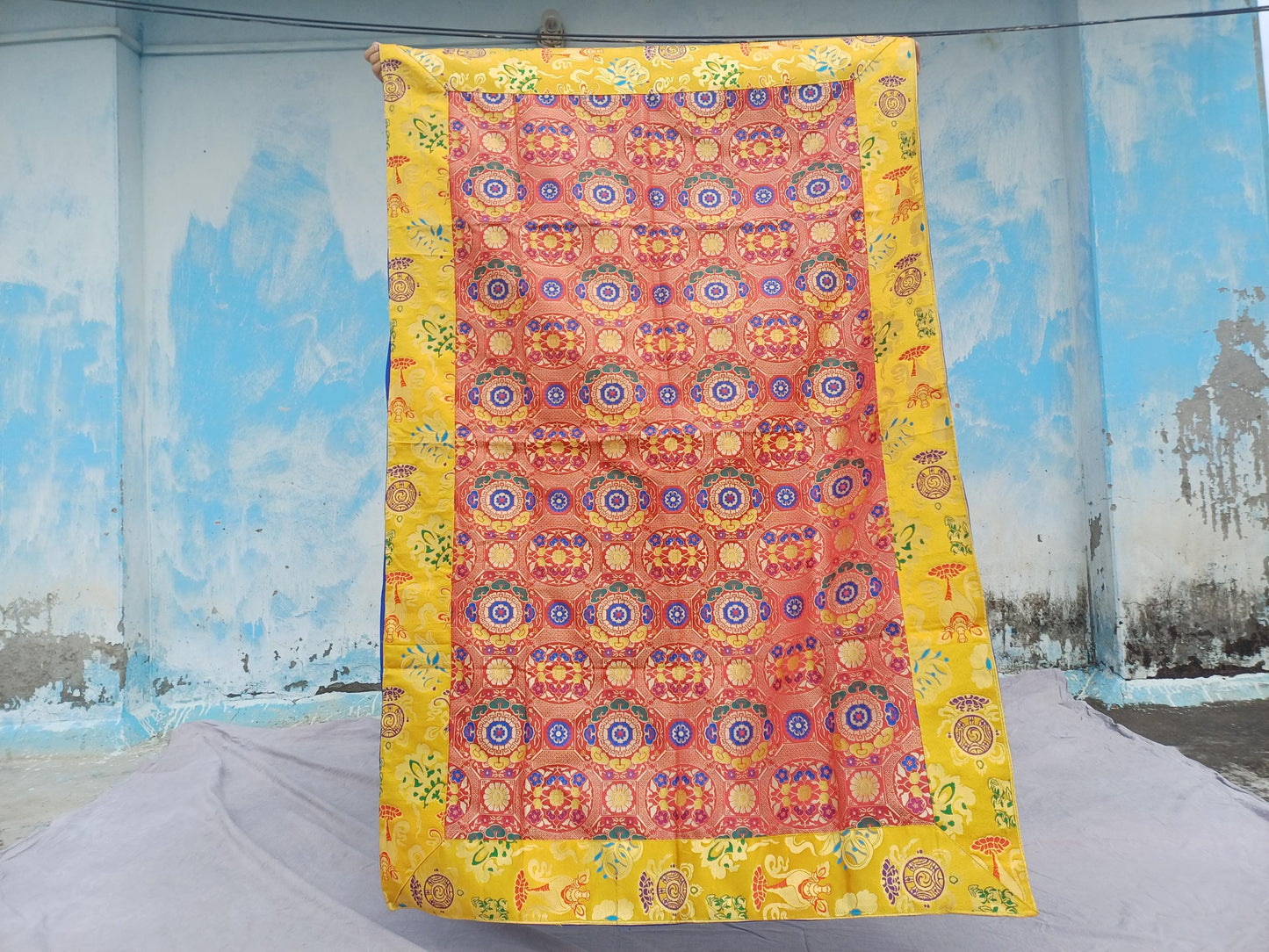 Handmade Multi-Color Tibetan Buddhist Ashtamangala Budha Silk Brocade Tibetan Altar/Shrine Table Cloth,Zen Buddhist Tibetan Table Runner