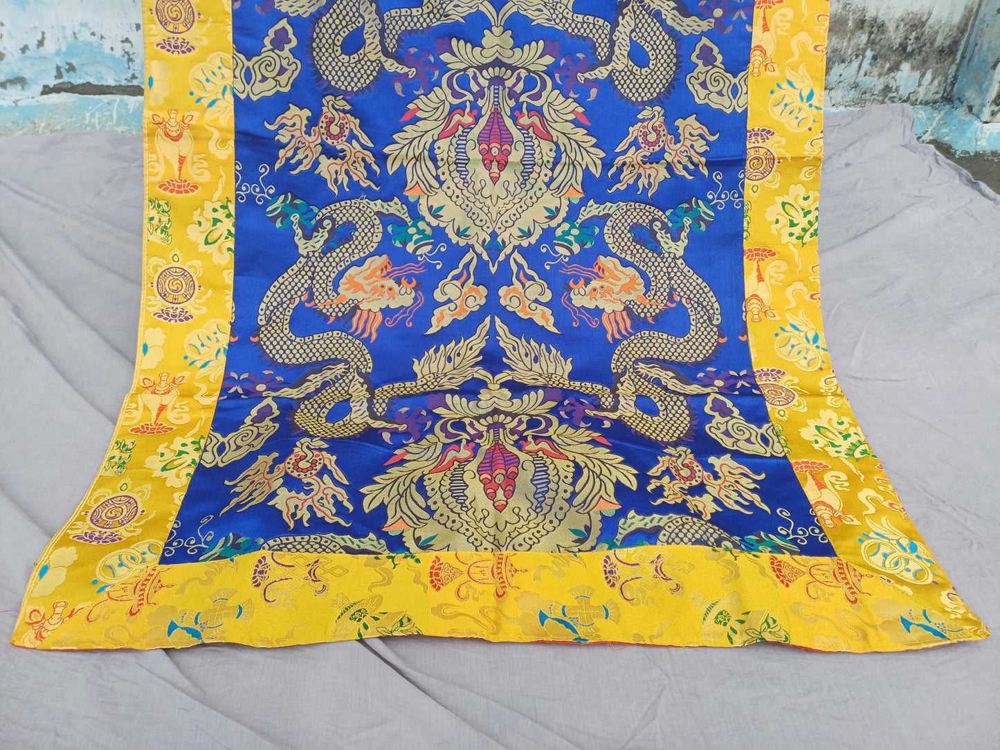 Handmade Multi-Color Tibetan Buddhist Ashtamangala Budha Silk Brocade Tibetan Altar/Shrine Table Cloth,Zen Buddhist Tibetan Table Runner