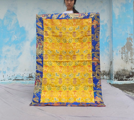 Handmade Multi-Color Tibetan Buddhist Ashtamangala Vajra Dorje Silk Brocade Altar/Shrine Table Cloth,Double Dorje Zen Buddhist Home Decore