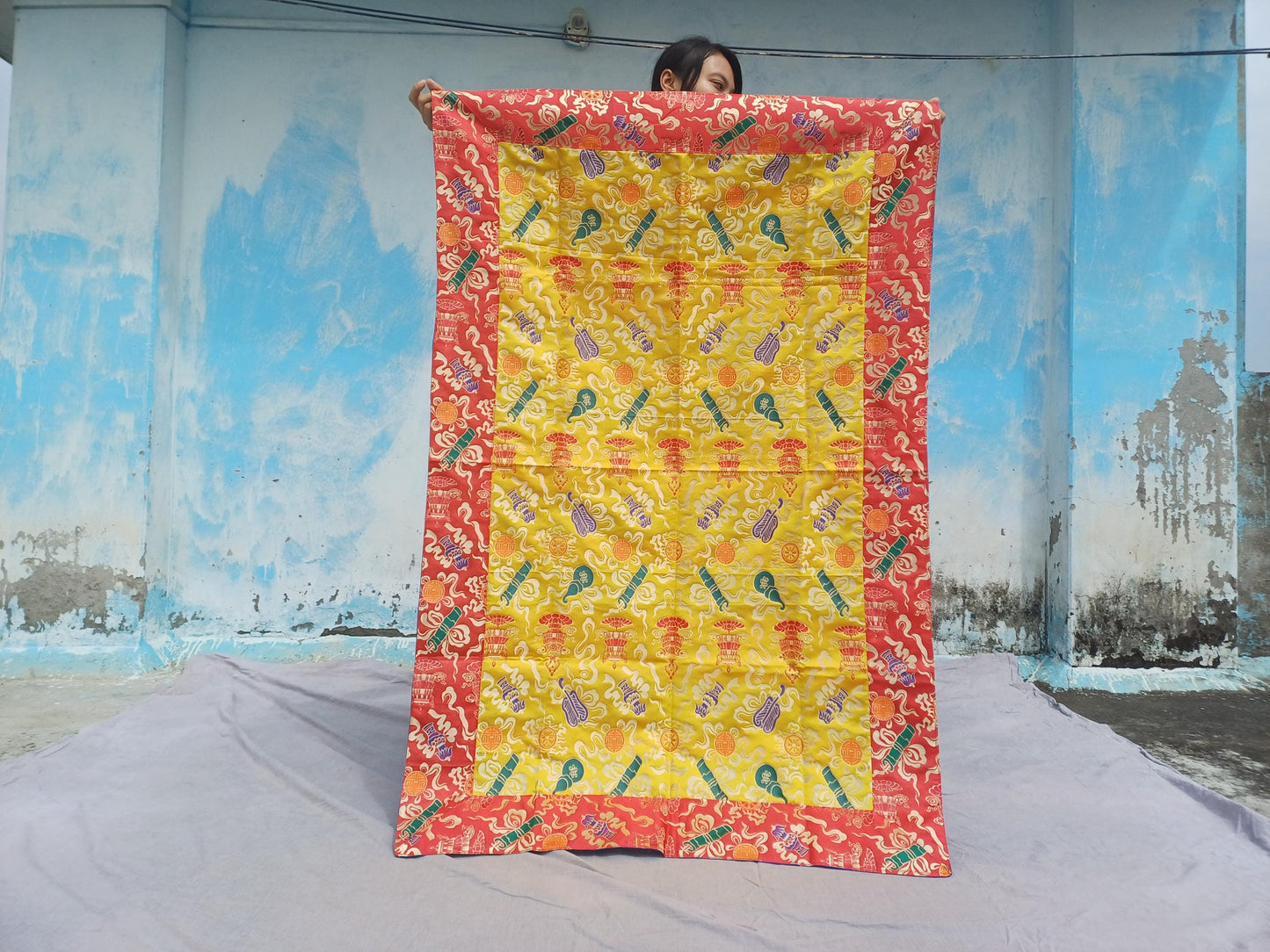 Handmade Multi-Color Tibetan Buddhist Ashtamangala Budha Silk Brocade Tibetan Altar/Shrine Table Cloth,Zen Buddhist Tibetan Table Runner