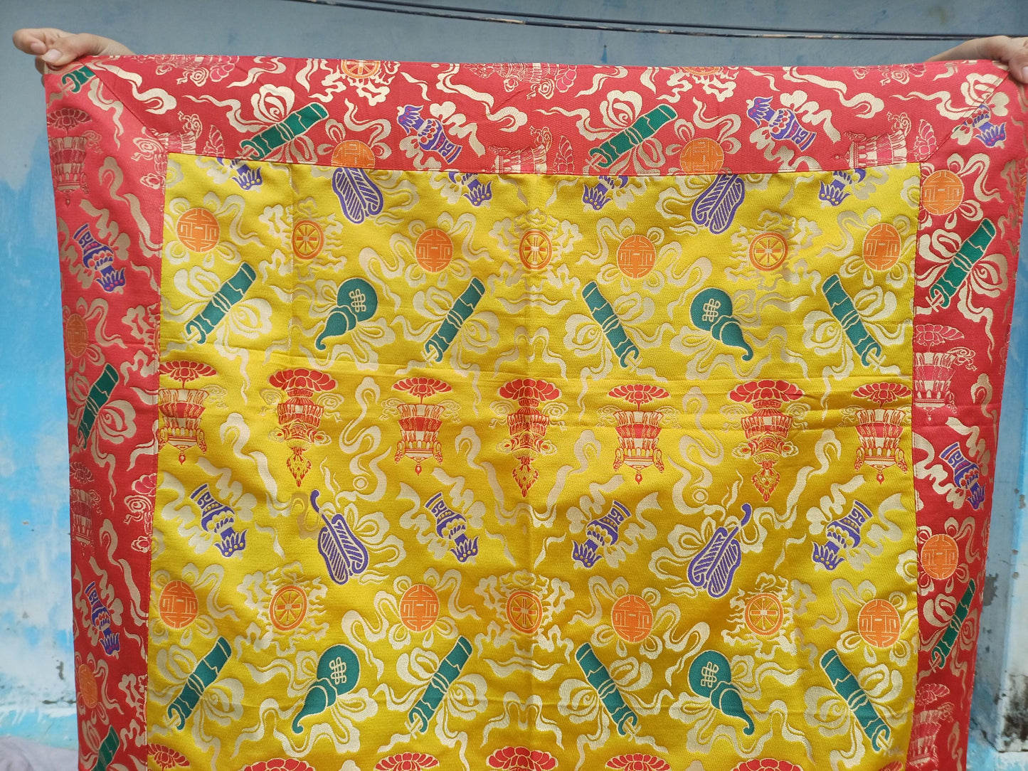 Handmade Multi-Color Tibetan Buddhist Ashtamangala Budha Silk Brocade Tibetan Altar/Shrine Table Cloth,Zen Buddhist Tibetan Table Runner