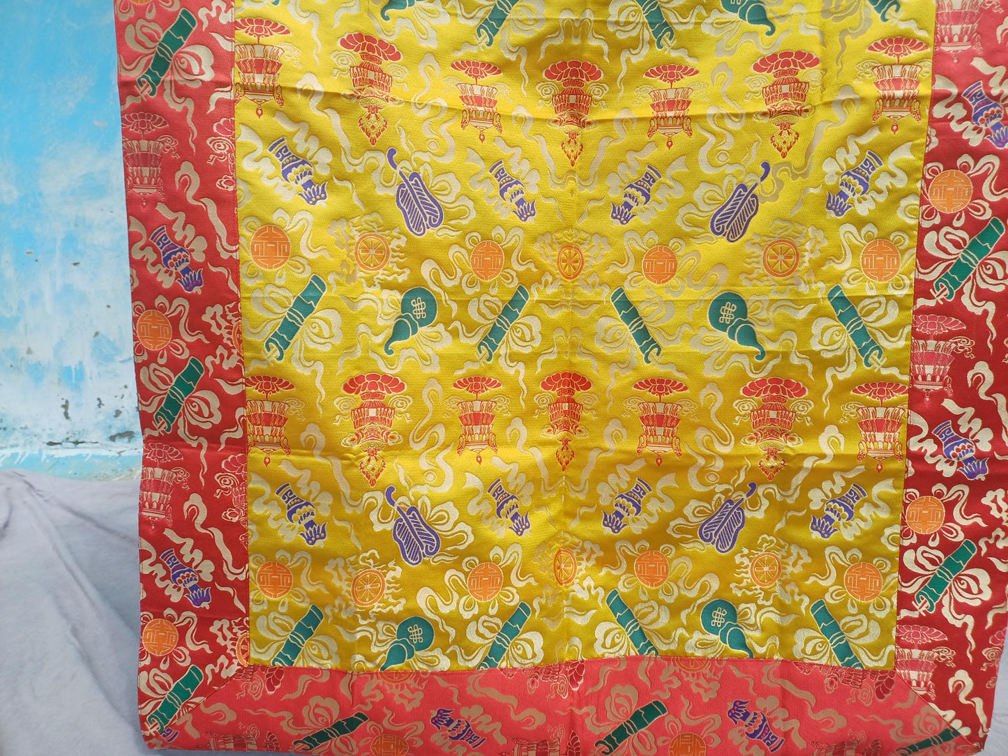 Handmade Multi-Color Tibetan Buddhist Ashtamangala Budha Silk Brocade Tibetan Altar/Shrine Table Cloth,Zen Buddhist Tibetan Table Runner