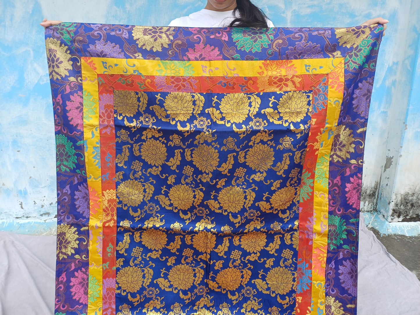 Handmade Multi-Color Tibetan Buddhist Ashtamangala Budha Silk Brocade Tibetan Altar/Shrine Table Cloth,Zen Buddhist Tibetan Table Runner