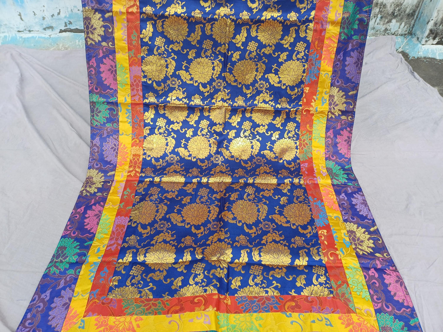 Handmade Multi-Color Tibetan Buddhist Ashtamangala Budha Silk Brocade Tibetan Altar/Shrine Table Cloth,Zen Buddhist Tibetan Table Runner