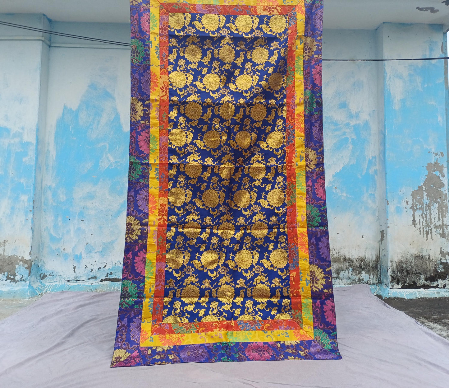 Handmade Multi-Color Tibetan Buddhist Ashtamangala Budha Silk Brocade Tibetan Altar/Shrine Table Cloth,Zen Buddhist Tibetan Table Runner