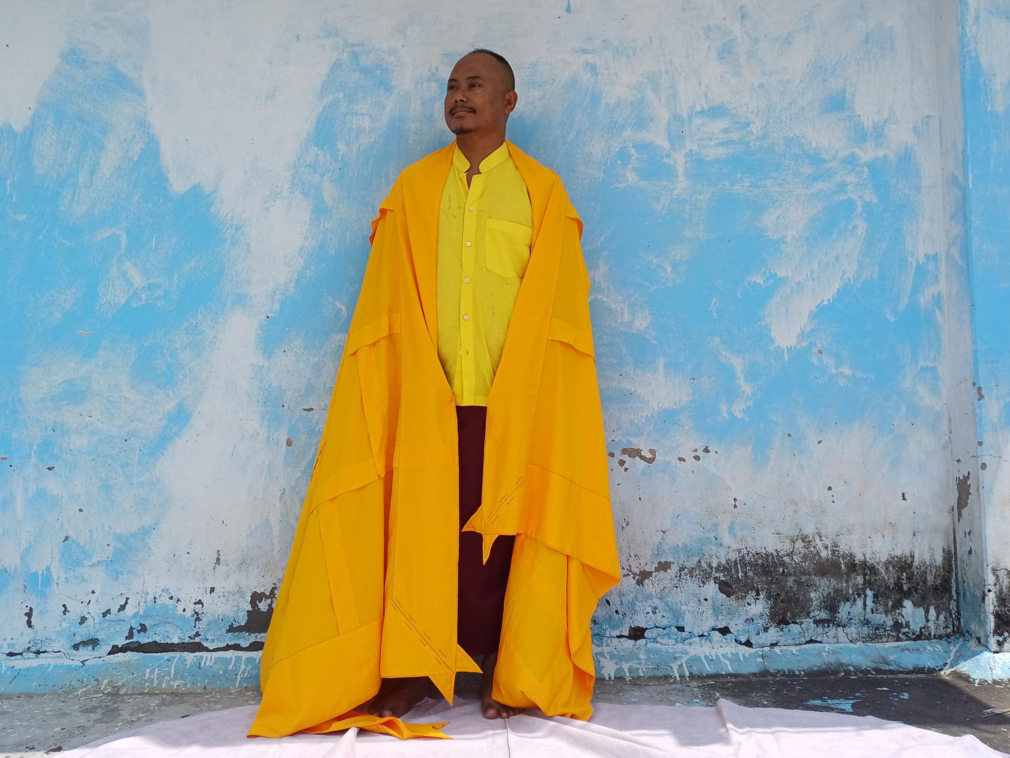 Dalai Lama Yellow Saffron Tibetan Prayer Wrap/ Cape/Cloak,Tibetan Monk Chogu Shawl,