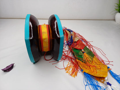 Handmade Small Traditional Tibetan Tantric Ritual Chod Damaru,Bawa Wood Buddhist Religious Drum,Ceremonial Spiritual MusicInstrument