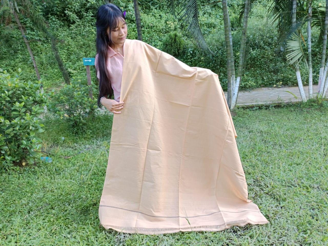 MINAKSHI Large Handwoven Organic Cotton White Tibetan Buddhist Monk Meditation Shawl,Indian Cotton Tantrik Wrap,Buddhist Prayer Zen