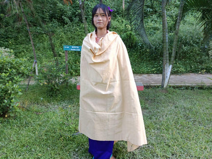 DAKINI Large Handwoven Pure Organic Cotton Cream Color Tibetan Buddhist Meditation Shawl,Indian Khadi Cotton Tantrik Wrap,Buddhis Prayer Zen