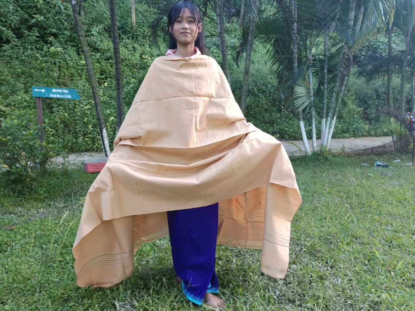YOGINI Large Handwoven Pure Organic Cotton Beige Tibetan Buddhist Meditation Shawl,Indian Khadi Cotton Tantrik Wrap,Buddhist Prayer Zen