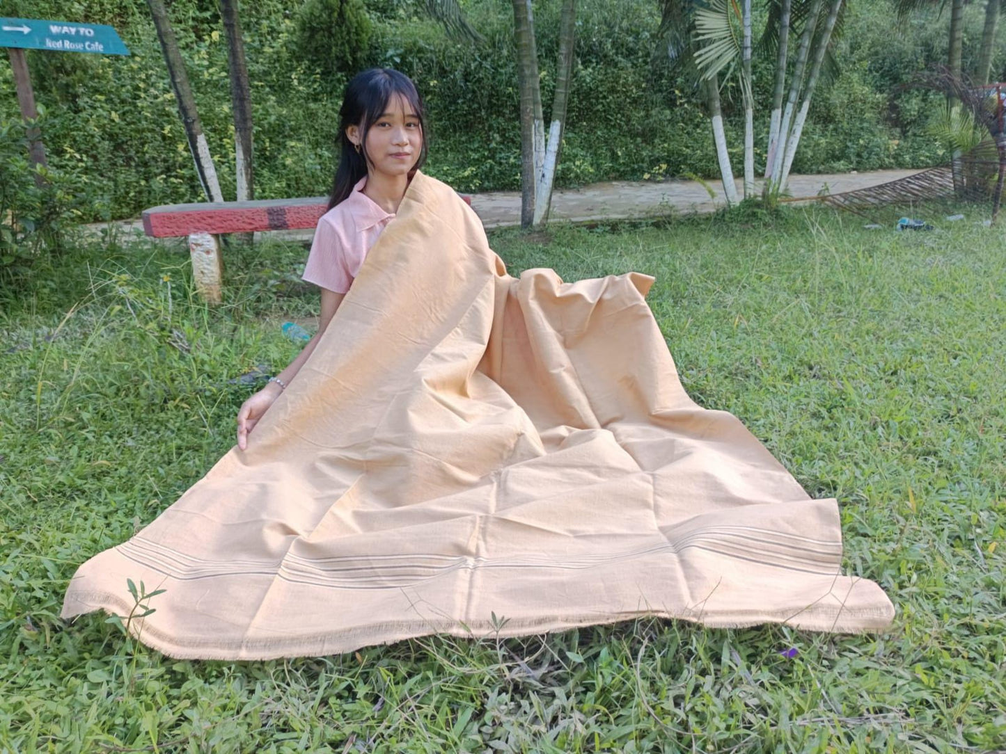 YOGINI Large Handwoven Pure Organic Cotton Beige Tibetan Buddhist Meditation Shawl,Indian Khadi Cotton Tantrik Wrap,Buddhist Prayer Zen