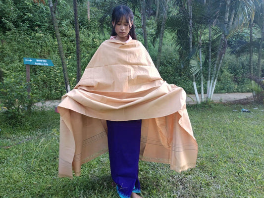 YOGINI Large Handwoven Pure Organic Cotton Beige Tibetan Buddhist Meditation Shawl,Indian Khadi Cotton Tantrik Wrap,Buddhist Prayer Zen