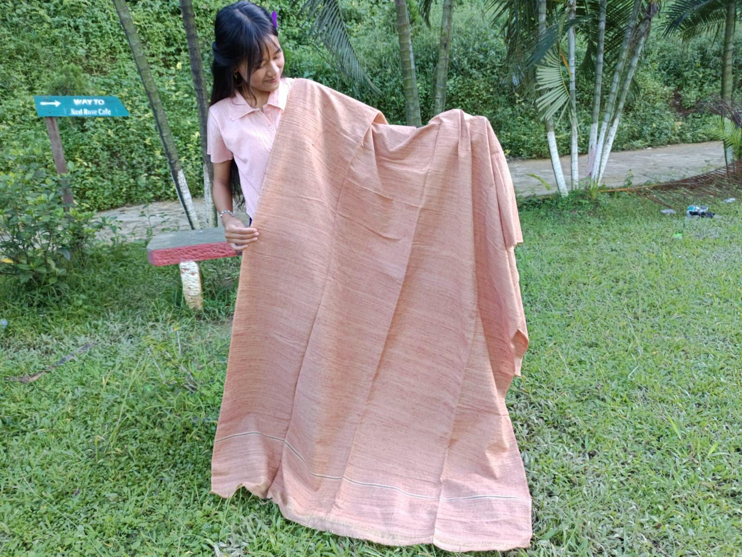 Large Traditional HandspunHandwoven Pink Raw Eri Silk Buddhist Meditation Shawl,Oversize Peace Silk Wrap,Non-Violent Silk Tantrik Prayer Zen