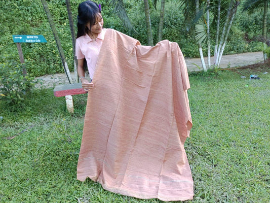 Large Traditional HandspunHandwoven Pink Raw Eri Silk Buddhist Meditation Shawl,Oversize Peace Silk Wrap,Non-Violent Silk Tantrik Prayer Zen