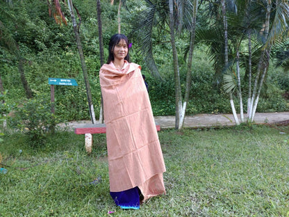 Large Traditional HandspunHandwoven Pink Raw Eri Silk Buddhist Meditation Shawl,Oversize Peace Silk Wrap,Non-Violent Silk Tantrik Prayer Zen