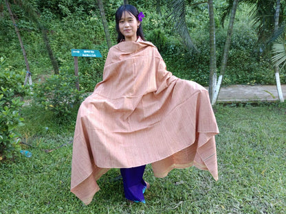 Large Traditional HandspunHandwoven Pink Raw Eri Silk Buddhist Meditation Shawl,Oversize Peace Silk Wrap,Non-Violent Silk Tantrik Prayer Zen