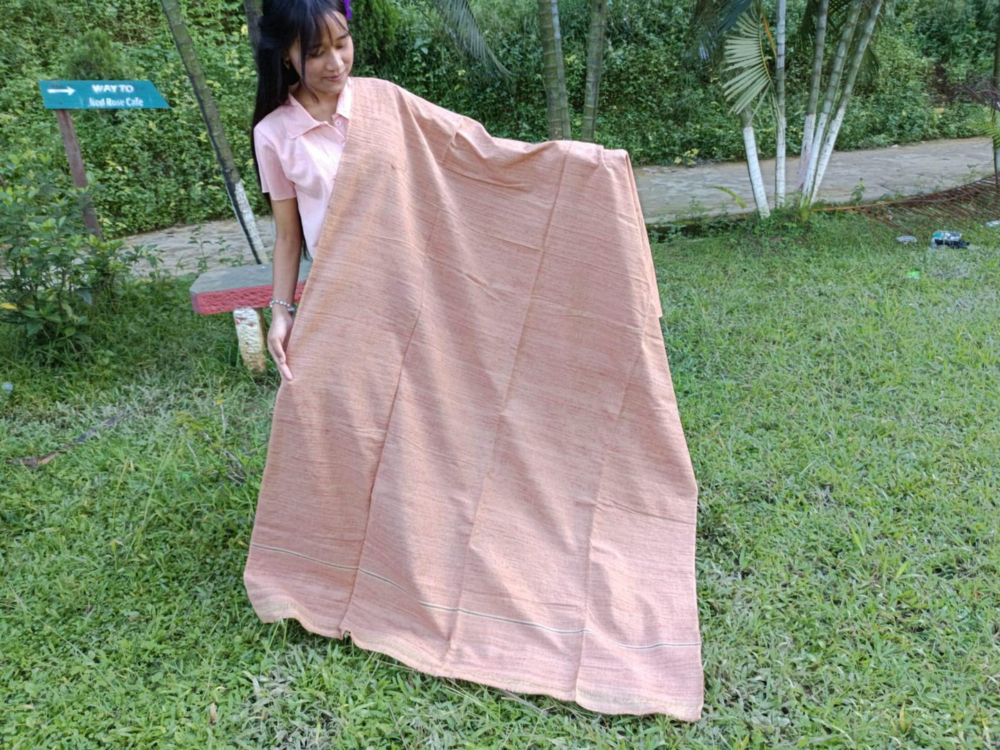 Large Traditional HandspunHandwoven Pink Raw Eri Silk Buddhist Meditation Shawl,Oversize Peace Silk Wrap,Non-Violent Silk Tantrik Prayer Zen