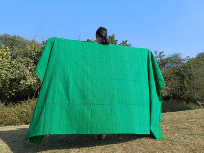 Large Traditional Handwoven GREEN Tibetan Buddhist Raw Eri Silk Meditation Shawl,Buddhist Silk Shawl,Tantric Meditation Wrap,Lama Silk Zen