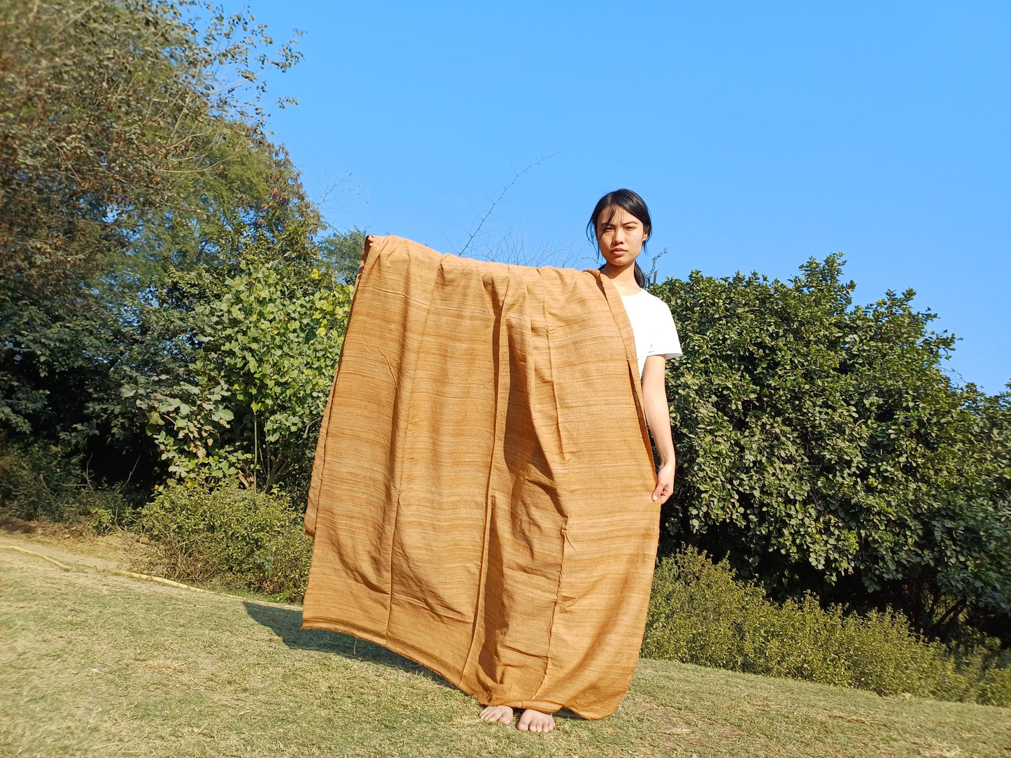 PEACE SILK Traditional Handspun/Handwoven Non-Violent Pure Raw Eri Silk Meditation Shawl/Scarf,Ethical Silk Tantrik Buddhist Prayer Wrap/Zen