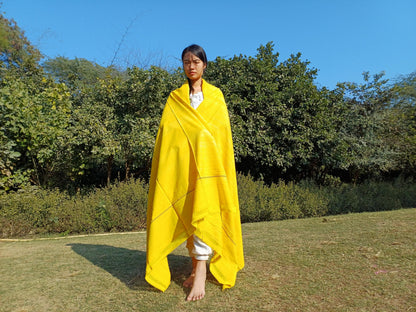 AHIMSA X-Large Traditional Handwoven Yellow Tibetan Buddhist Tantrik Raw Eri Silk Meditation Shawl,Buddhist Silk Zen,Peace Silk Prayer Wrap