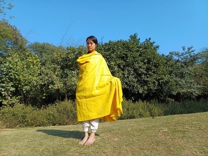AHIMSA X-Large Traditional Handwoven Yellow Tibetan Buddhist Tantrik Raw Eri Silk Meditation Shawl,Buddhist Silk Zen,Peace Silk Prayer Wrap