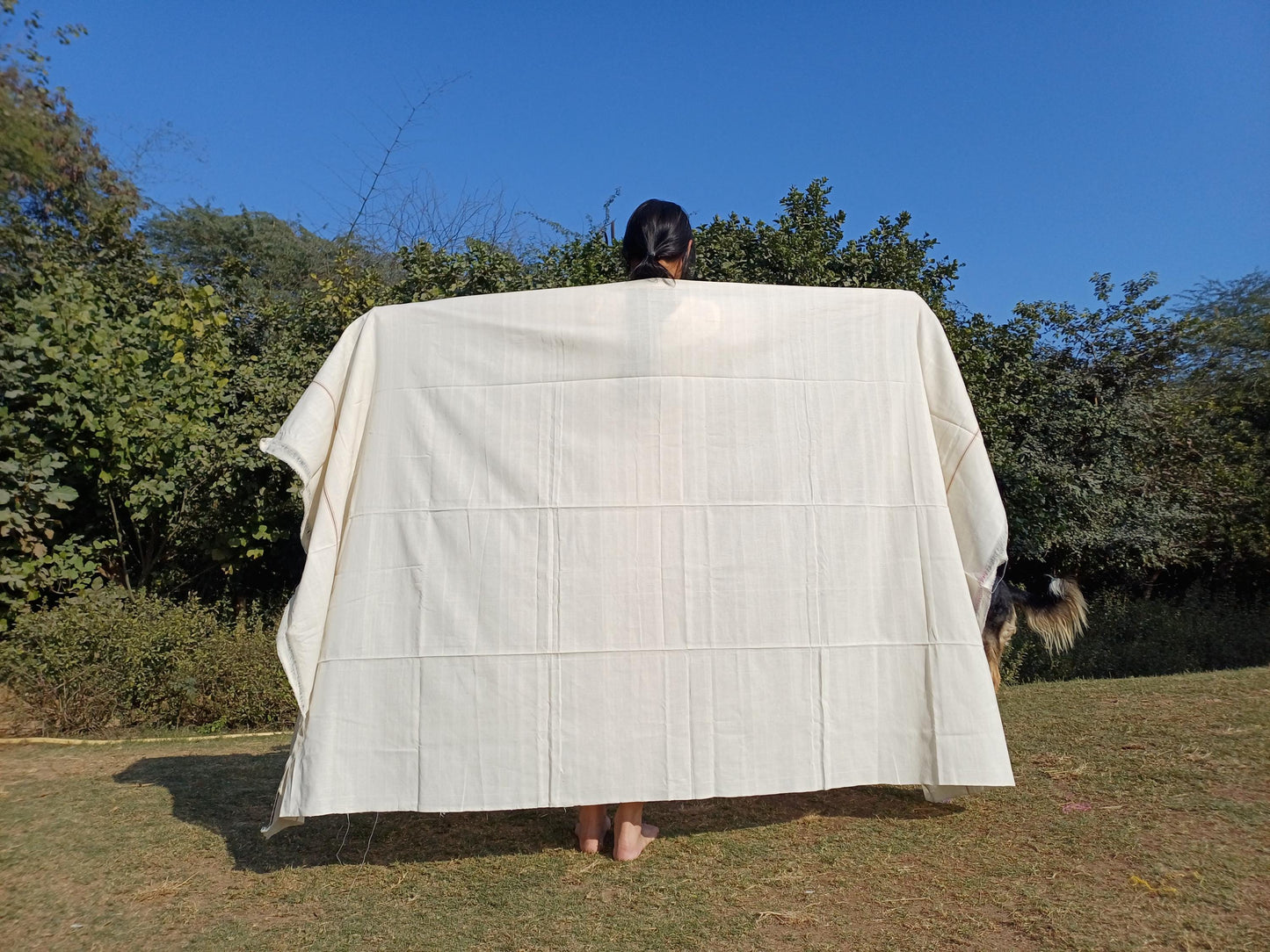 Tara Large Handwoven Pure Organic Cotton White Tibetan Buddhist Monk Meditation Shawl,Indian Cotton Tantrik Wrap,Tibetan Buddhist Prayer Zen