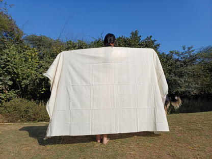 Tara Large Handwoven Pure Organic Cotton White Tibetan Buddhist Monk Meditation Shawl,Indian Cotton Tantrik Wrap,Tibetan Buddhist Prayer Zen