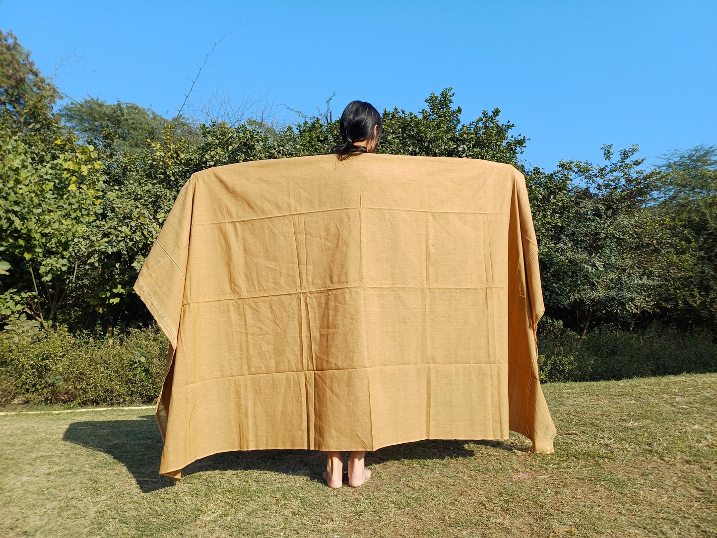 MINAKSHI Large Handwoven Organic Cotton White Tibetan Buddhist Monk Meditation Shawl,Indian Cotton Tantrik Wrap,Buddhist Prayer Zen