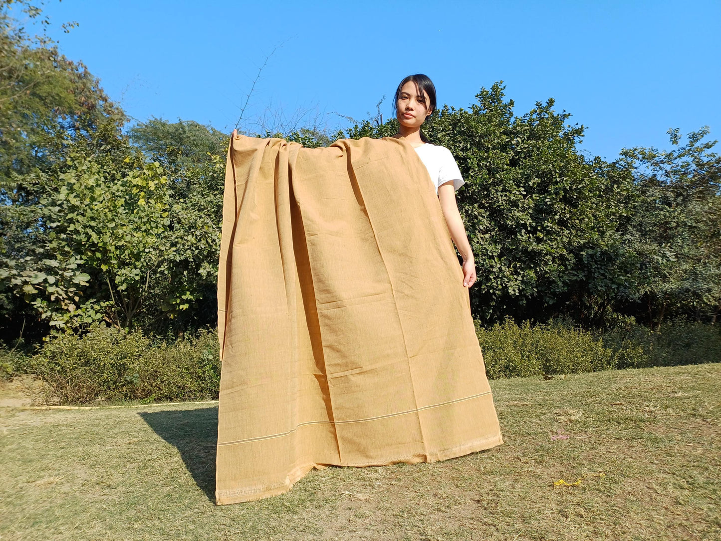 MINAKSHI Large Handwoven Organic Cotton White Tibetan Buddhist Monk Meditation Shawl,Indian Cotton Tantrik Wrap,Buddhist Prayer Zen
