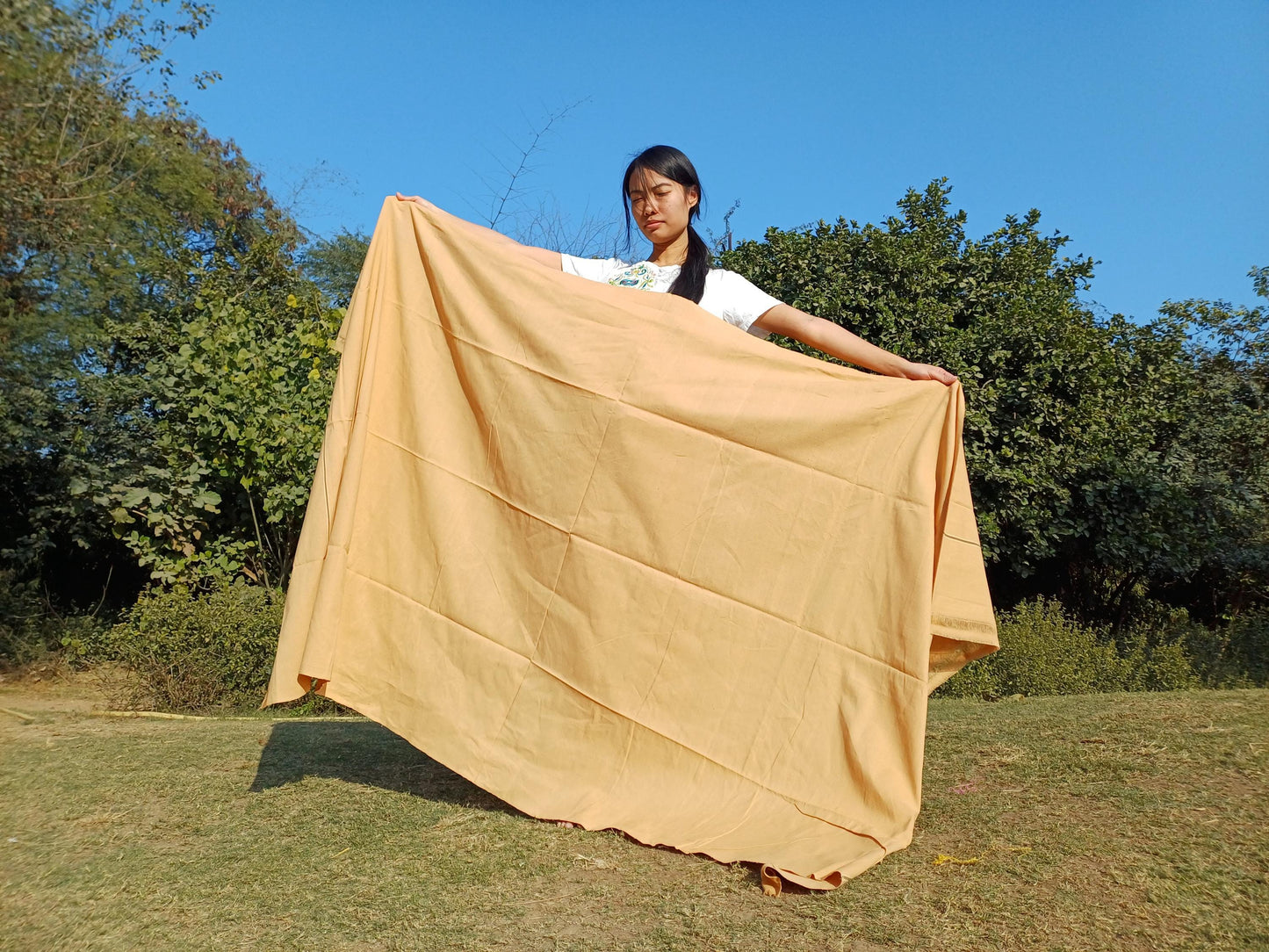 MINAKSHI Large Handwoven Organic Cotton White Tibetan Buddhist Monk Meditation Shawl,Indian Cotton Tantrik Wrap,Buddhist Prayer Zen