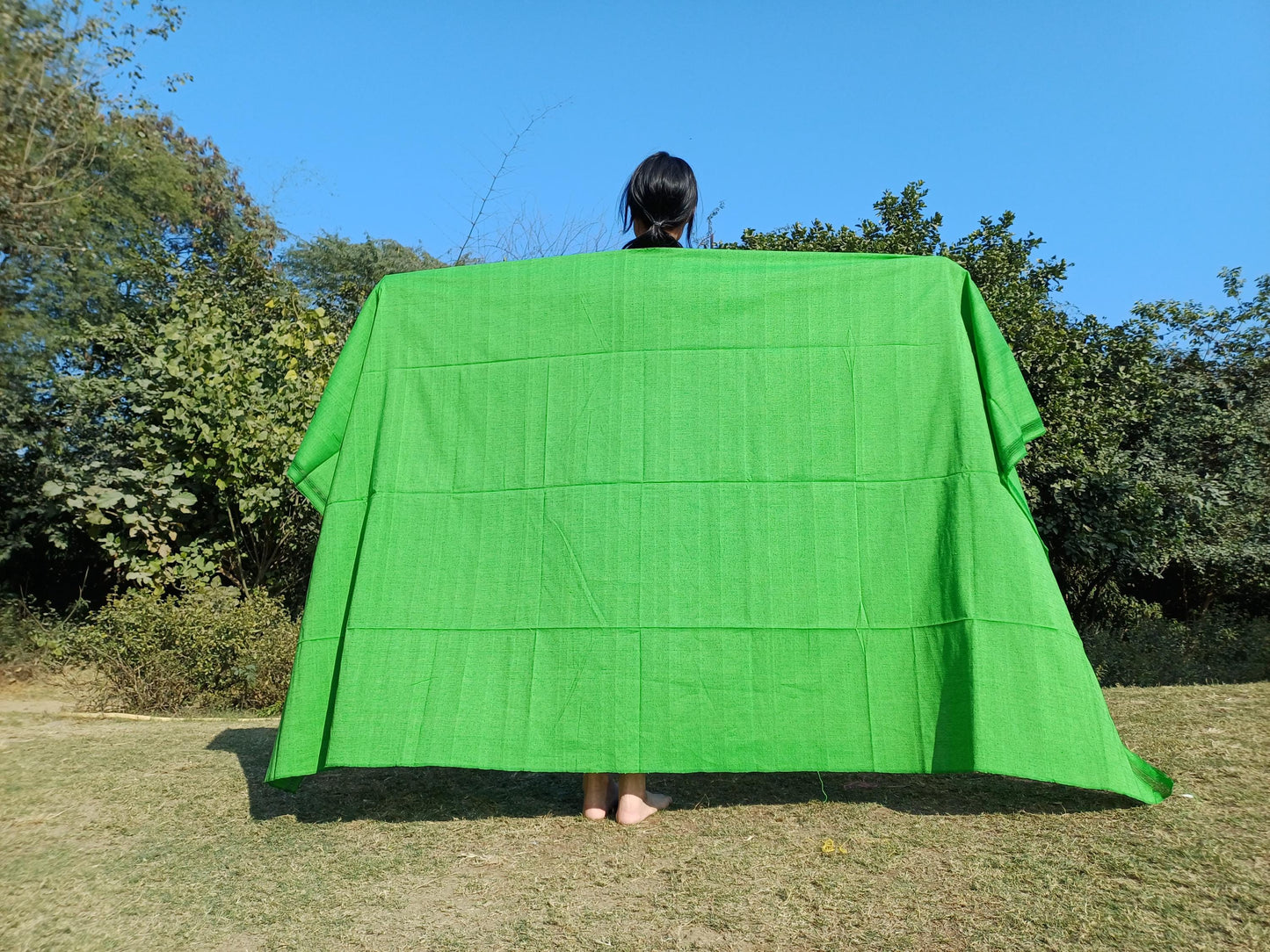 Tara Large Handwoven Pure Organic Cotton Green Tibetan Buddhist Monk Meditation Shawl,Indian Cotton Tantrik Wrap,Tibetan Buddhist Prayer Zen