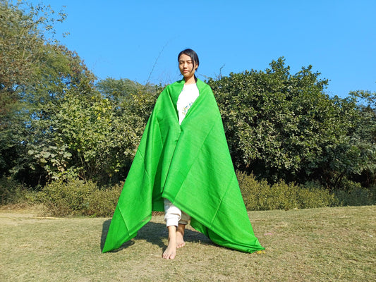 Tara Large Handwoven Pure Organic Cotton Green Tibetan Buddhist Monk Meditation Shawl,Indian Cotton Tantrik Wrap,Tibetan Buddhist Prayer Zen