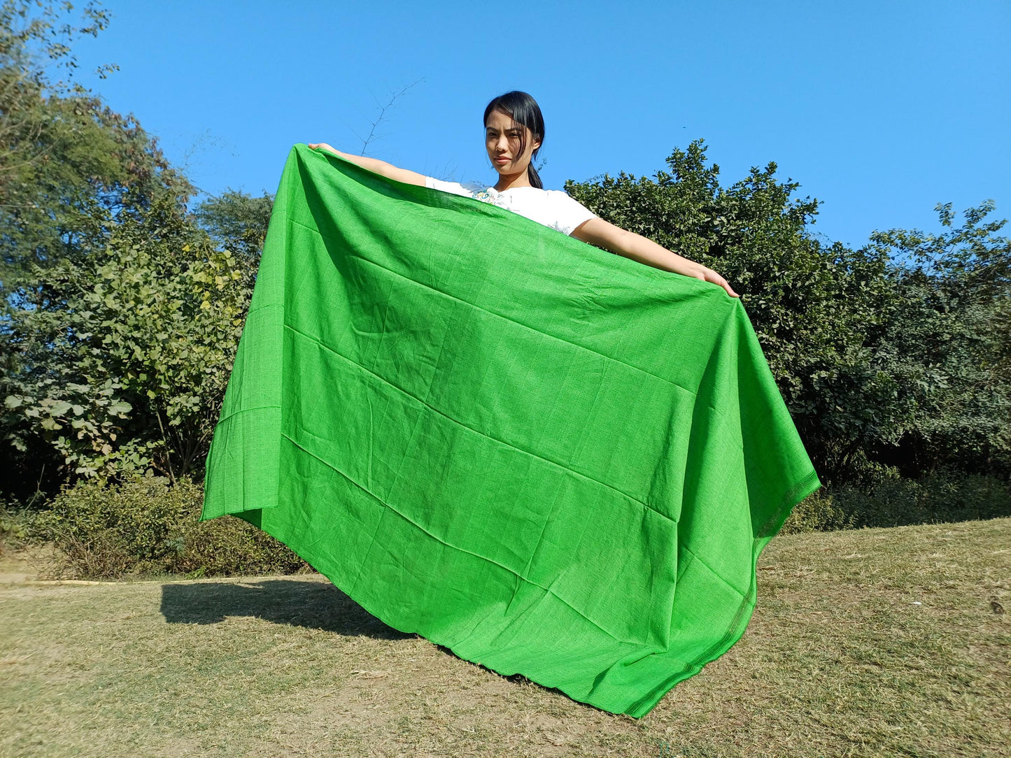 Tara Large Handwoven Pure Organic Cotton Green Tibetan Buddhist Monk Meditation Shawl,Indian Cotton Tantrik Wrap,Tibetan Buddhist Prayer Zen