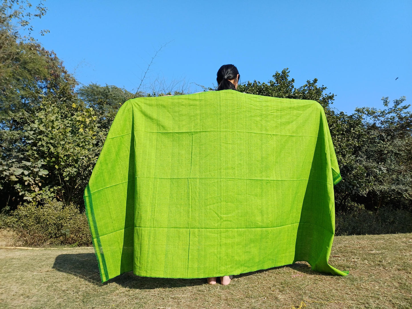 Tara Large Handwoven Pure Organic Cotton Green Tibetan Buddhist Monk Meditation Shawl,Indian Cotton Tantrik Wrap,Tibetan Buddhist Prayer Zen