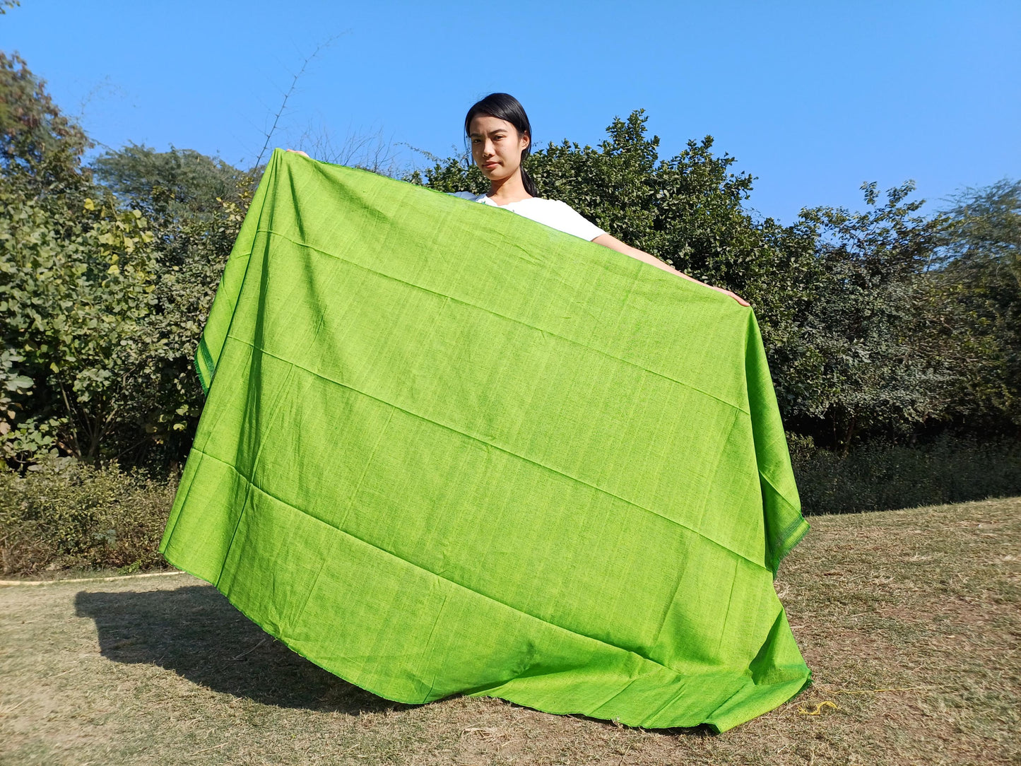 Tara Large Handwoven Pure Organic Cotton Green Tibetan Buddhist Monk Meditation Shawl,Indian Cotton Tantrik Wrap,Tibetan Buddhist Prayer Zen