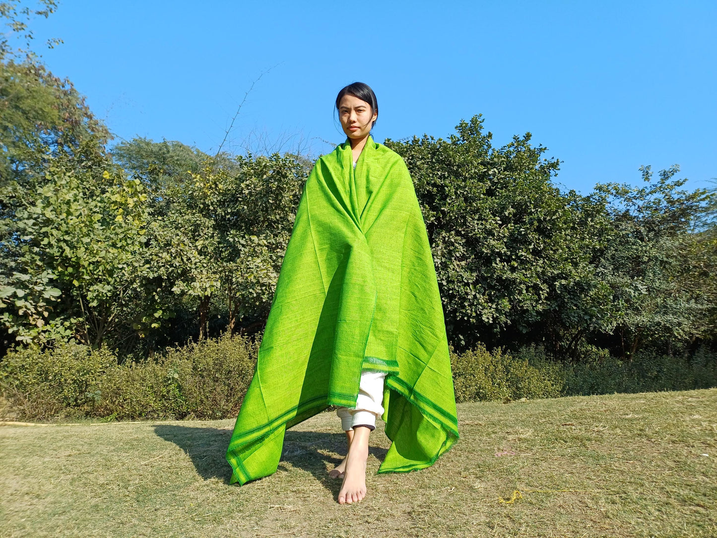 Tara Large Handwoven Pure Organic Cotton Green Tibetan Buddhist Monk Meditation Shawl,Indian Cotton Tantrik Wrap,Tibetan Buddhist Prayer Zen