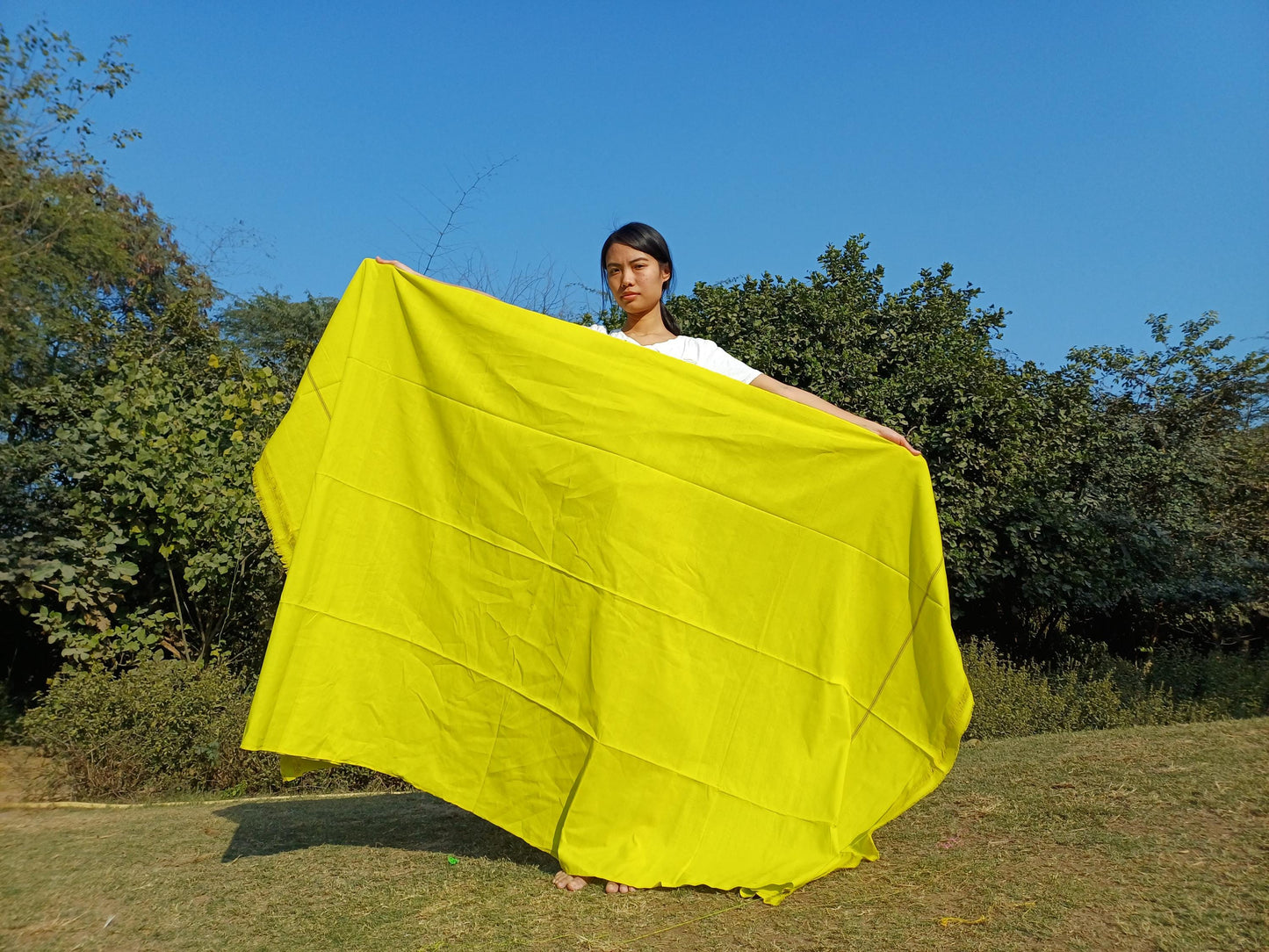 X-Large  Handwoven Pure Organic Cotton Yellow Tibetan Buddhist Monk Meditation Shawl,Indian Cotton Tantrik Wrap,TibetanBuddhist Prayer Zen