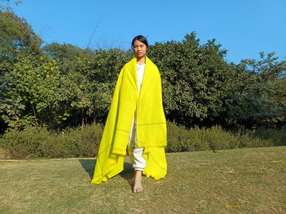 X-Large  Handwoven Pure Organic Cotton Yellow Tibetan Buddhist Monk Meditation Shawl,Indian Cotton Tantrik Wrap,TibetanBuddhist Prayer Zen