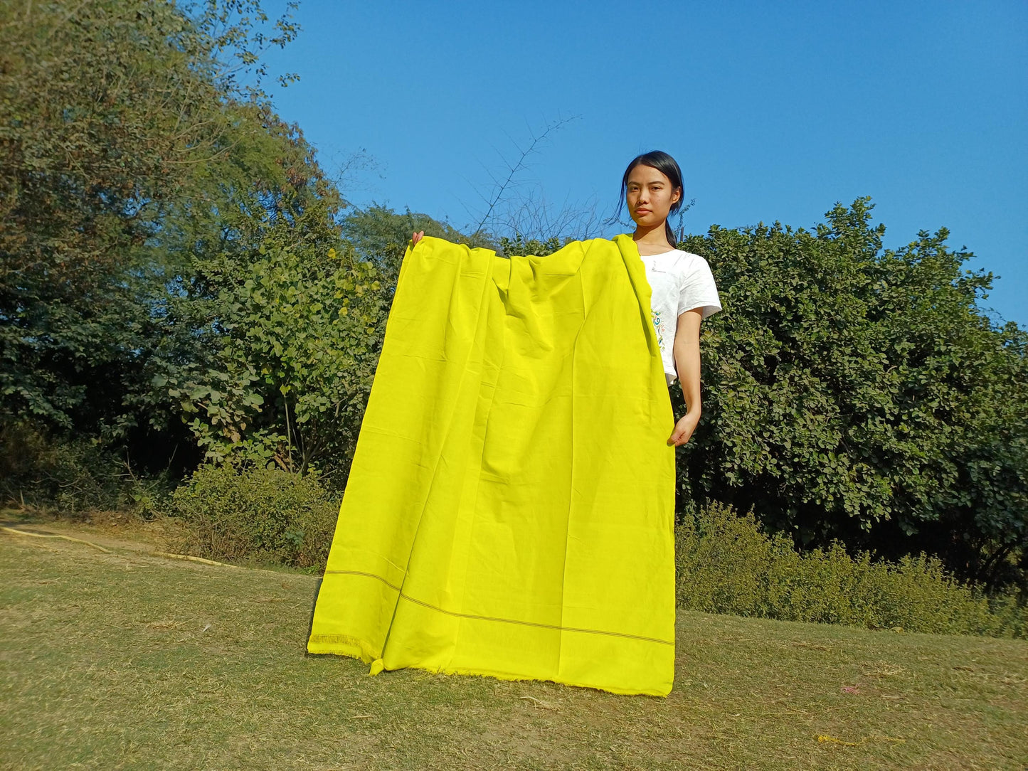 X-Large  Handwoven Pure Organic Cotton Yellow Tibetan Buddhist Monk Meditation Shawl,Indian Cotton Tantrik Wrap,TibetanBuddhist Prayer Zen
