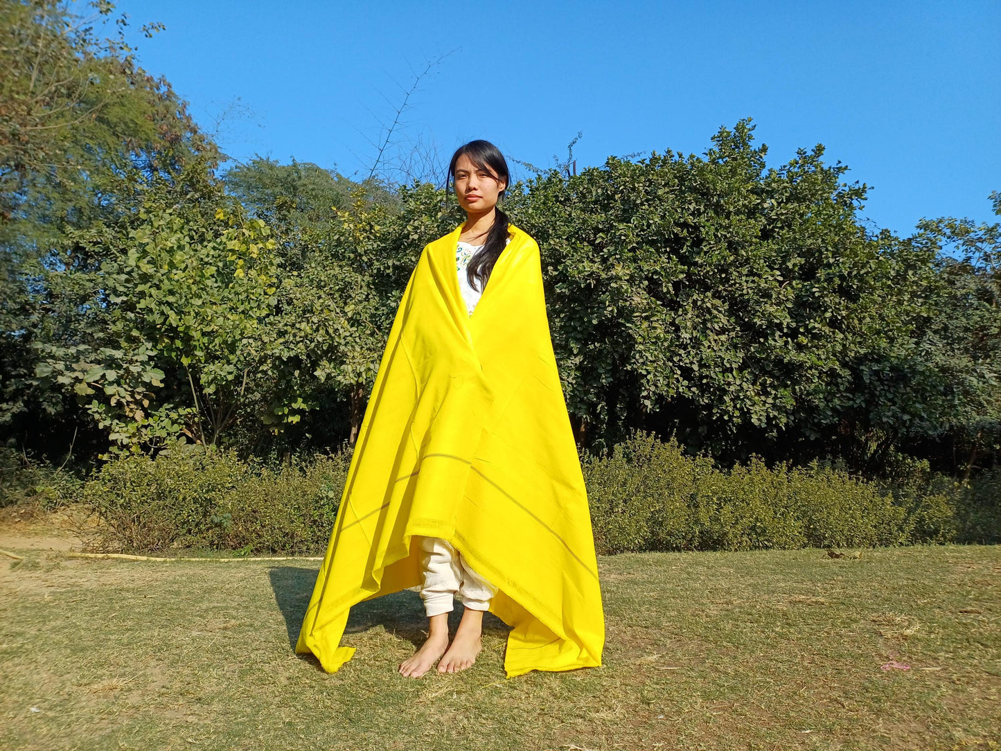 X-Large  Handwoven Pure Organic Cotton Yellow Tibetan Buddhist Monk Meditation Shawl,Indian Cotton Tantrik Wrap,TibetanBuddhist Prayer Zen